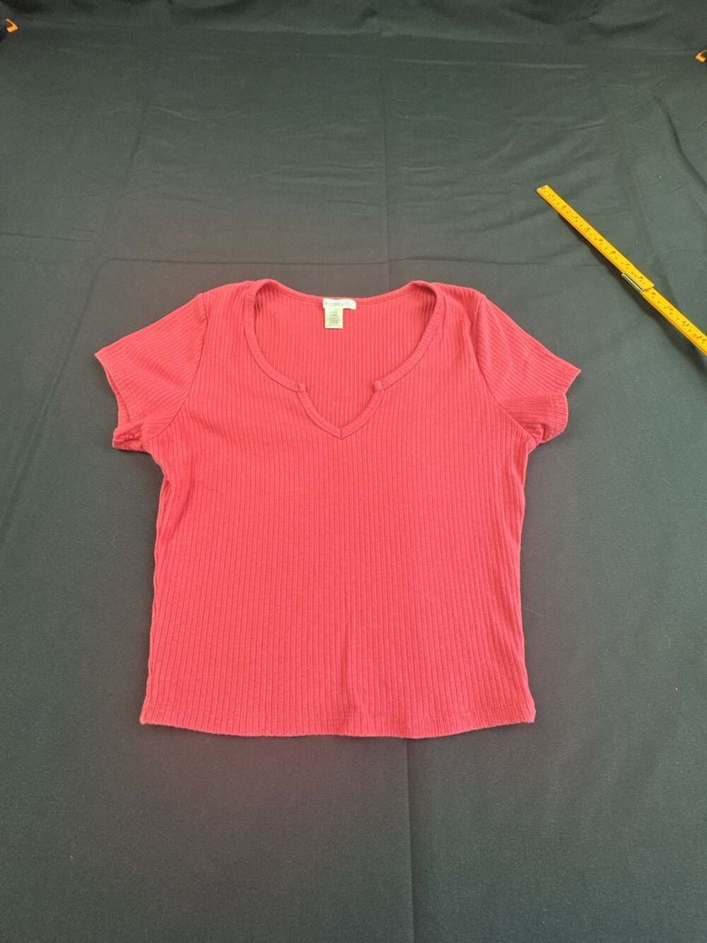 Bozzolo Pink Ribbed Short Sleeve V-Neck Top Large